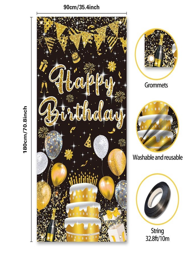GYA 3x6ft Black Gold Birthday Door Banner Glitter Sequin Happy Birthday Background Cake Balloons Gifts Backdrops Girl Boy Men Women Bday Celebration Party Decor - Image 5